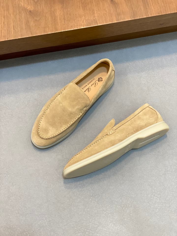 Loro Piana Unisex Suede Leather Loafers in Cream Suede