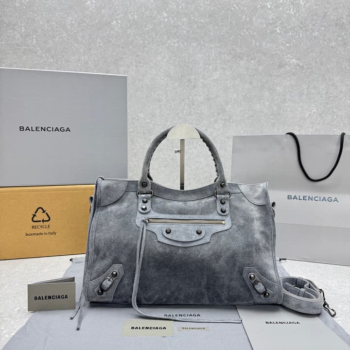 Balenciaga Le City Medium Suede Shoulder Bag in Caramel Suede