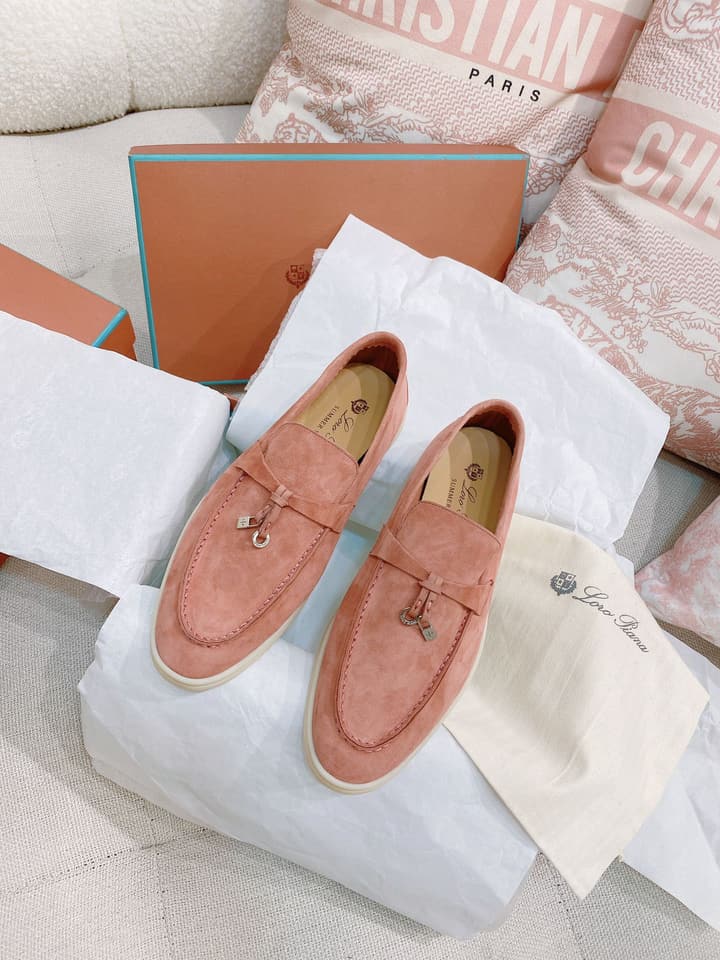 Loro Piana Glossy Cashmere Loafers in Blush Pink Suede