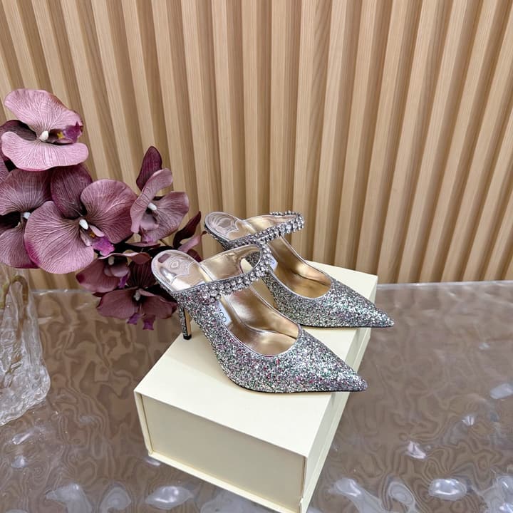 Jimmy Choo Sequined Evening Heels – 2025SS in Nude Shimmer