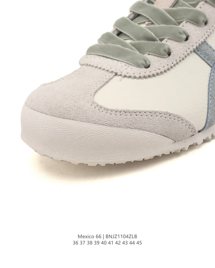 Onitsuka Tiger Mexico 66 Classic Retro Sneakers in Cream With Grey And Lime Stripes