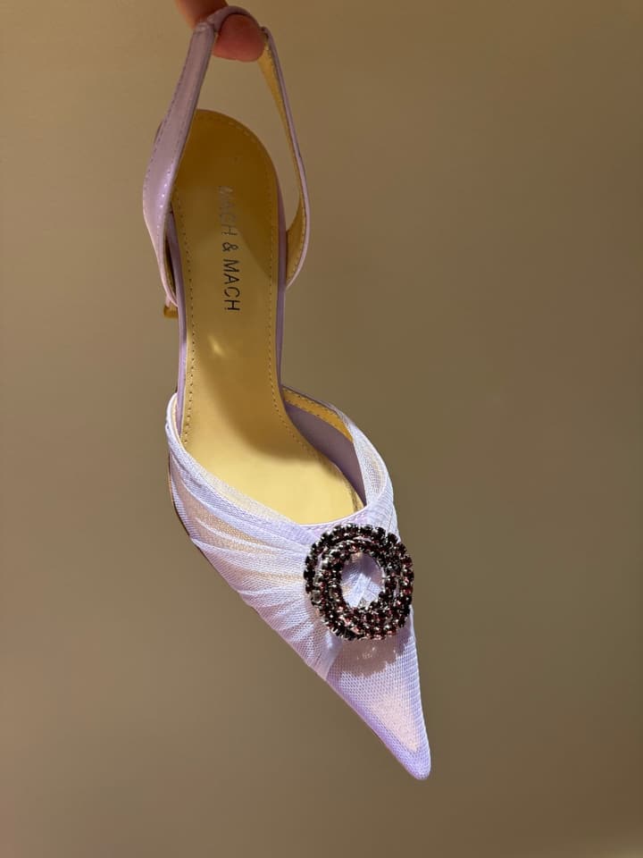 MACH & MACH Rhinestone Lace Heeled Sandals – 2025 Early Spring Collection in Cool Nude Black Cap Toe