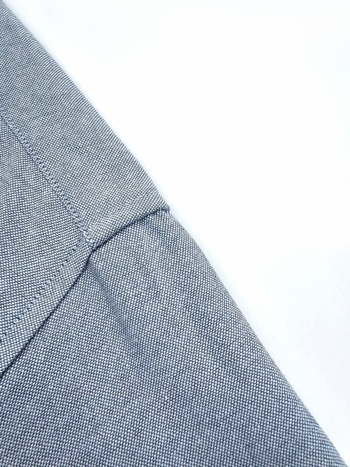Ami Paris Heart Embroidered Boxy Oxford Shirt in Grey Blue
