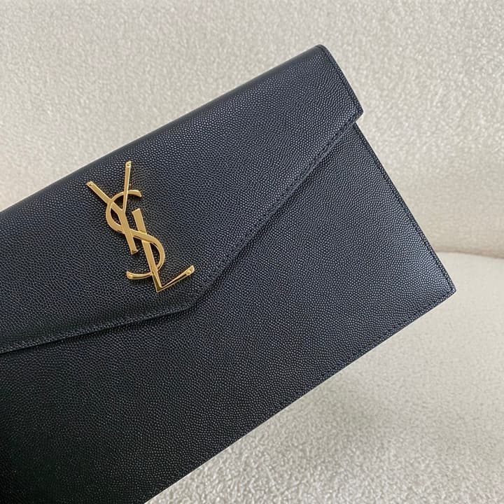 Saint Laurent Uptown Envelope Clutch in Classic Black With Gold Hardware