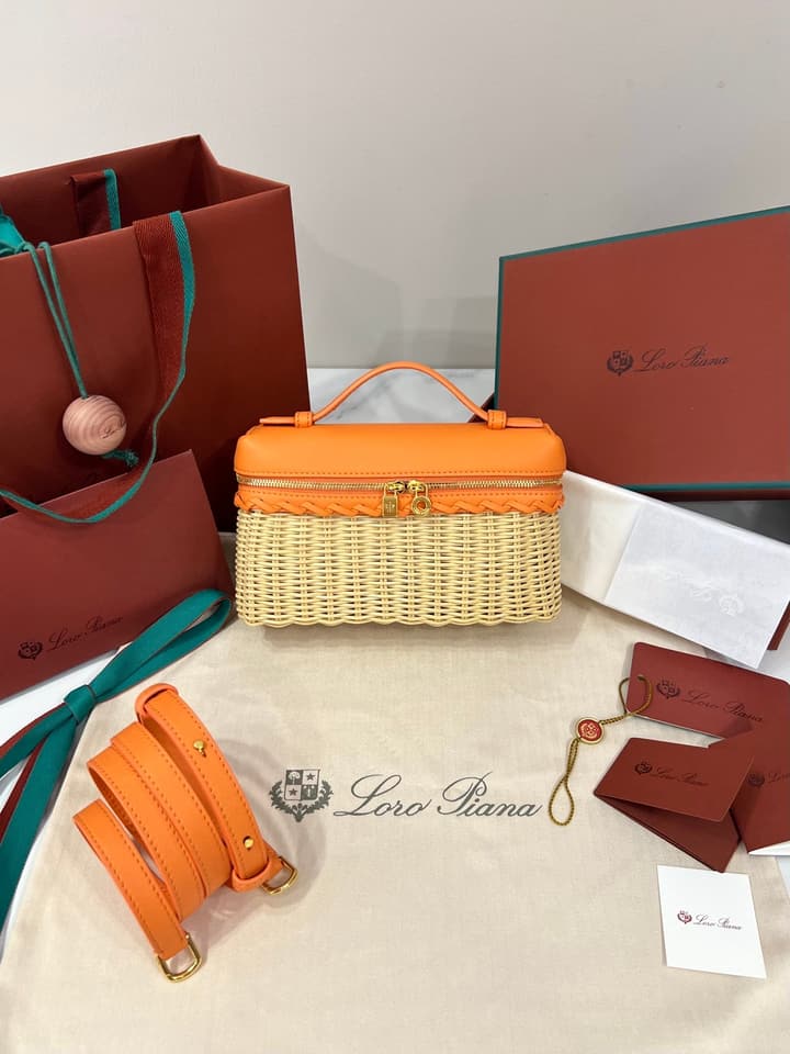 Loro Piana Extra Pocket L19 Woven Bamboo and Leather Bag in Cinnamon Orange