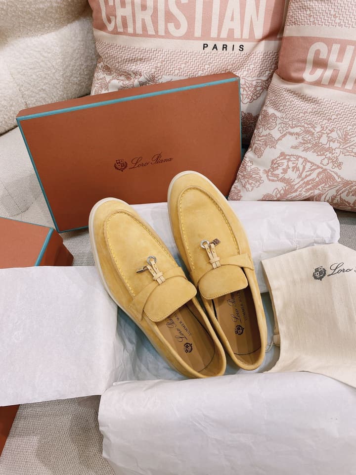 Loro Piana Glossy Cashmere Loafers in Blush Pink Suede