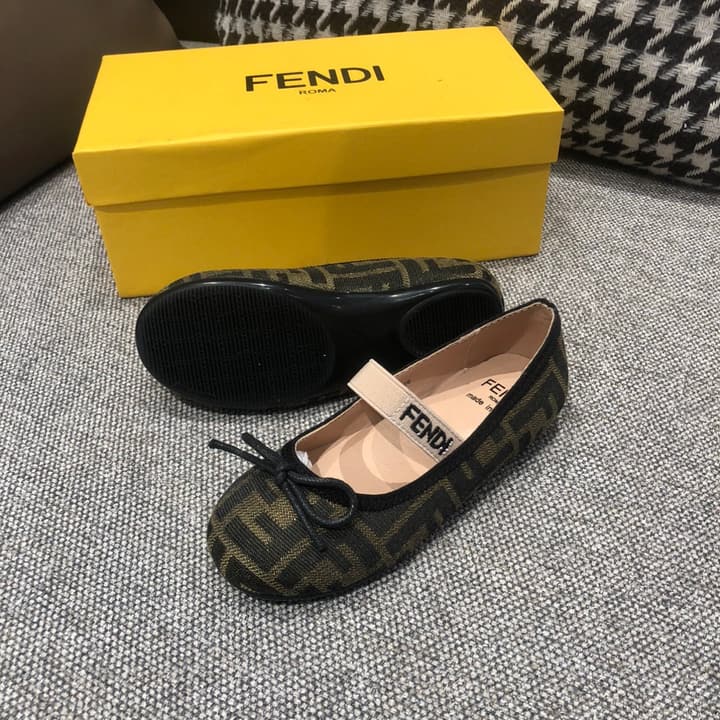 Fendi Girl's Double F Ballerina Flats – Kids Collection – 24SS in Black Monogram