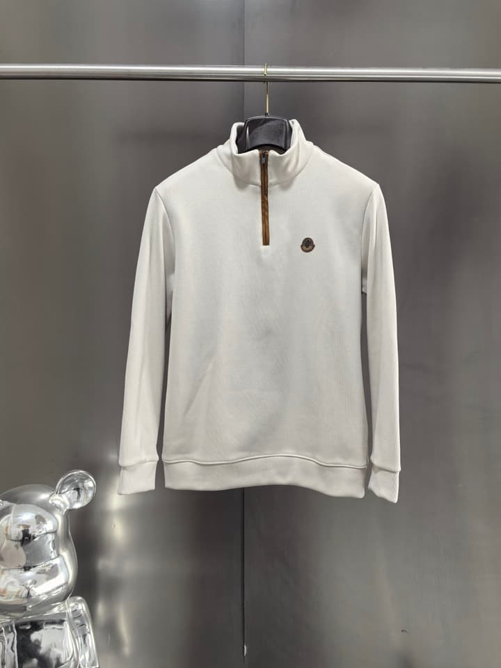 Moncler Men's Half-Zip Suede Sweatshirt – Spring 2025S in Black