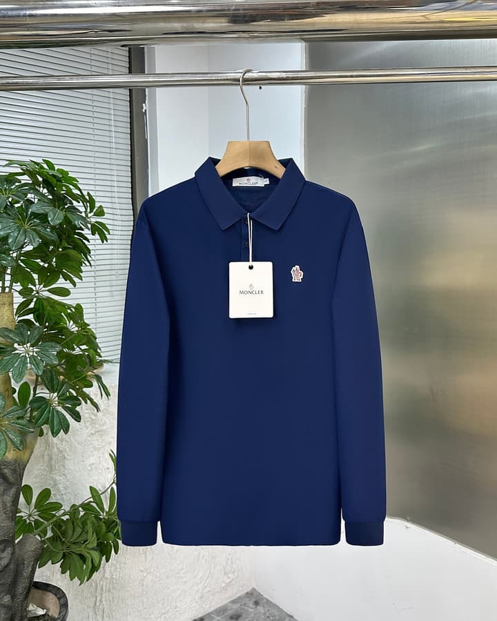 Moncler Classic Embroidered Long Sleeve Polo Shirt – 2025 Fall Collection in Black