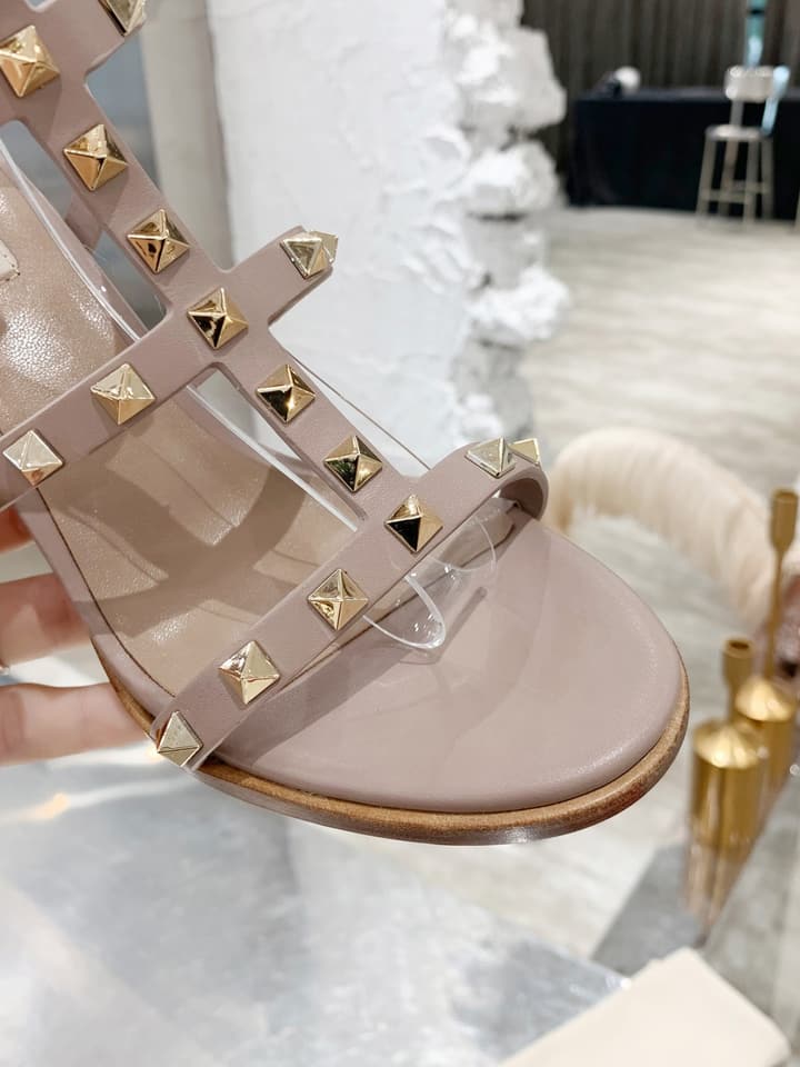 Valentino Studded Classic Block Heel Sandals in Black With Black Studs 6.5cm Heel