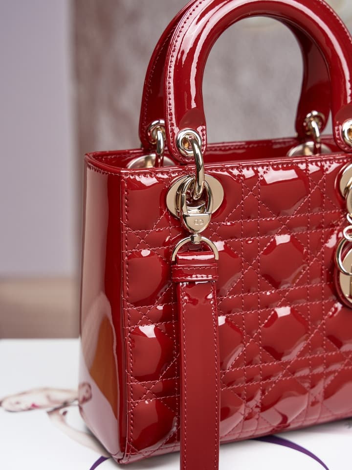 Dior Lady Dior Handbag in Black Patent Leather