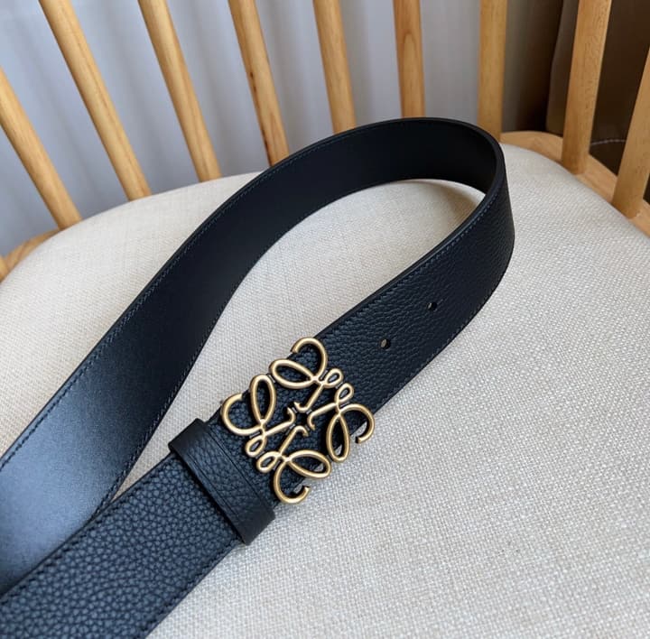 Loewe Narrow Leather Belt with Anagram Padlock Buckle in Black Leather With Silver Buckle