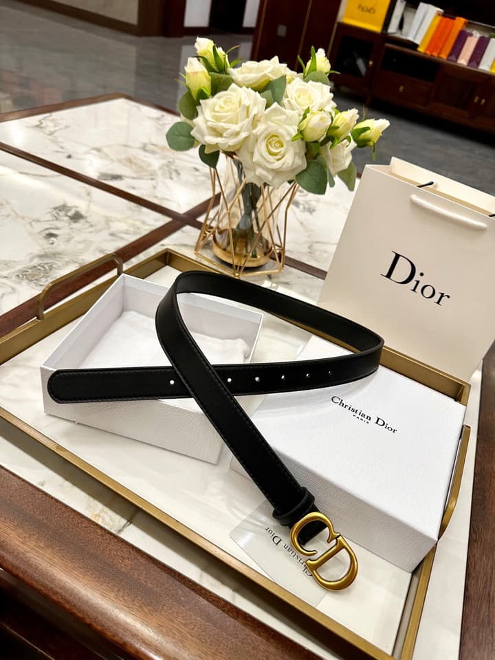 Dior Classic Leather Belt – 3.0cm in Black Leather With Gold Buckle