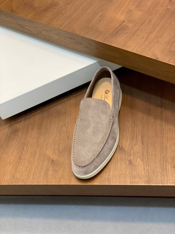 Loro Piana Unisex Suede Leather Loafers in Cream Suede