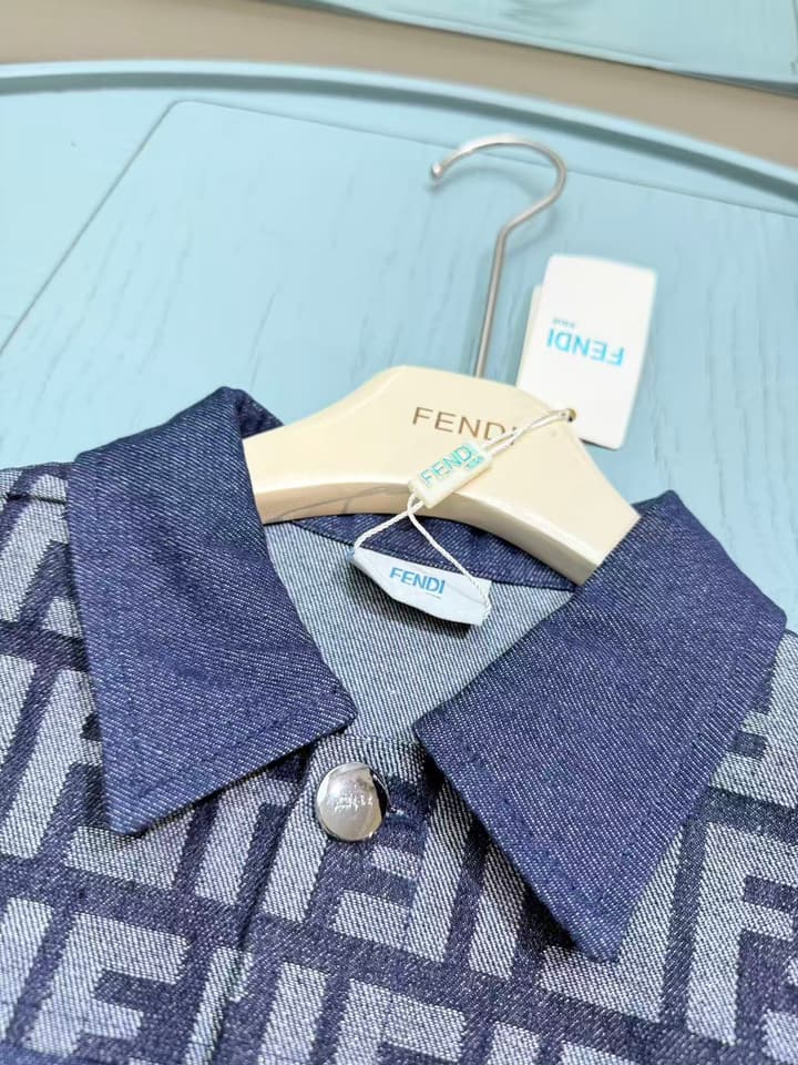 Fendi Kids Washed Denim Two-Piece Set – 2025SS in Dark Washed Blue Denim Set