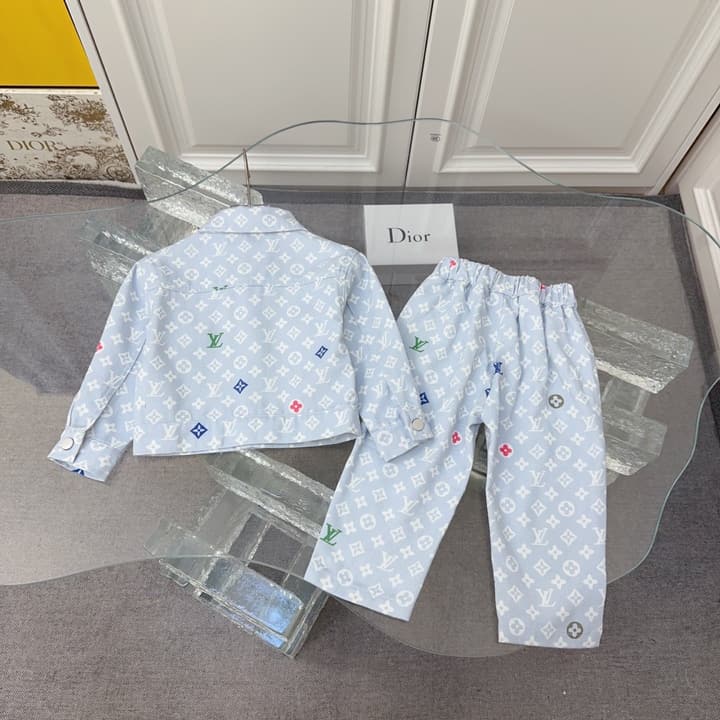 Louis Vuitton Sibling Matching Apparel Set – Kids Collection in Light Blue Denim Brother Set (shirt & Pants)