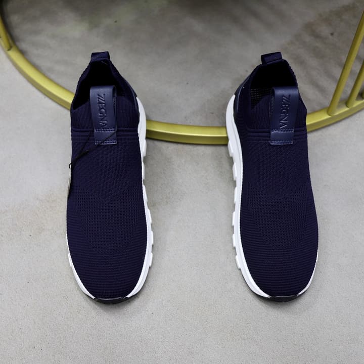 Zegna Cashmere Flyknit Sneakers in Navy Blue