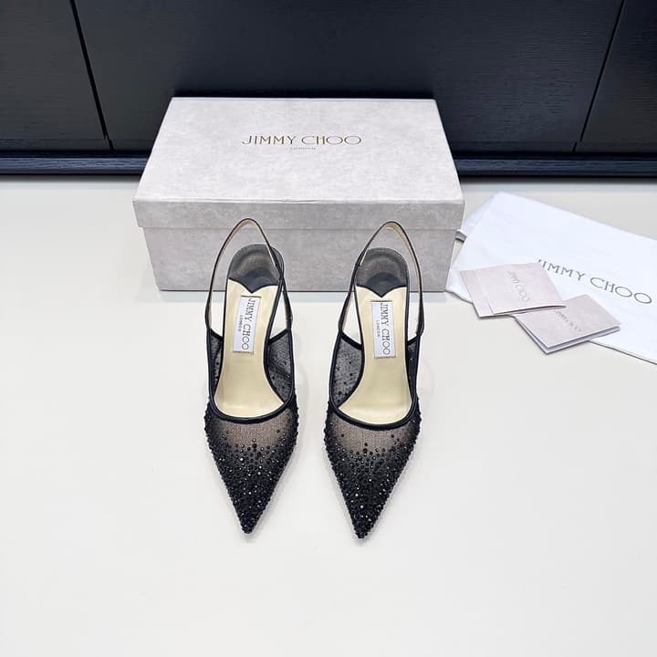 Jimmy Choo Mesh Rhinestone Slingback Heels – Spring/Summer Collection in Pure White