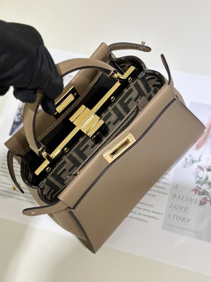 Fendi Peekaboo Classic Handbag in Classic Taupe Leather