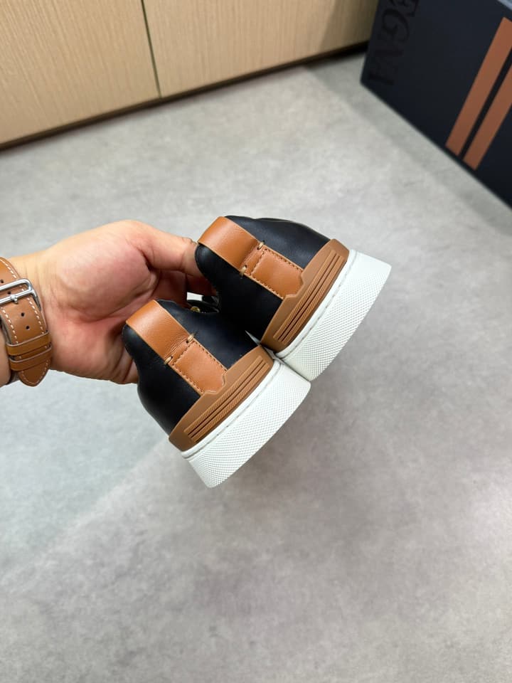 Zegna Triple Stitch Nappa Leather Slip-On Sneakers in Black