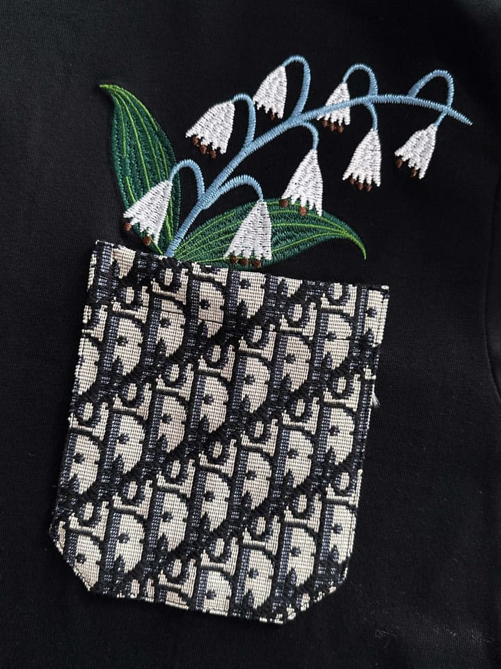 Dior Leaf Embroidery Flocked CD Logo T-Shirt – 2025 in Black