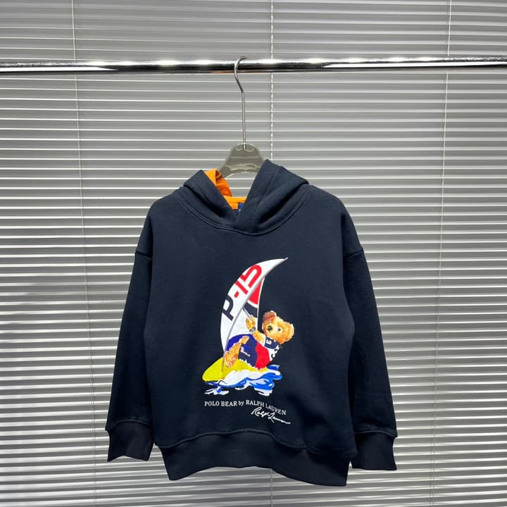 Ralph Lauren Bear Graphic Plush Lined Hoodie – Kids Collection in Dark Navy