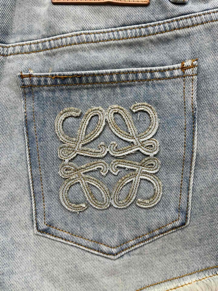 Loewe Anagram Embroidered Denim Shorts in Light Blue