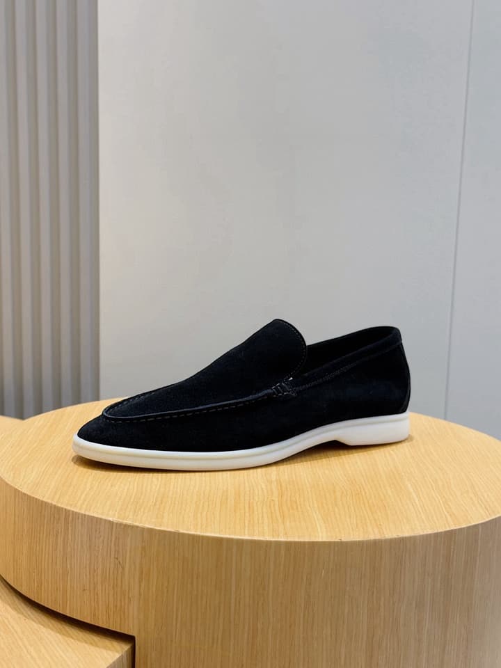 Loro Piana Italian Handmade Suede Driving Shoes in Black Suede