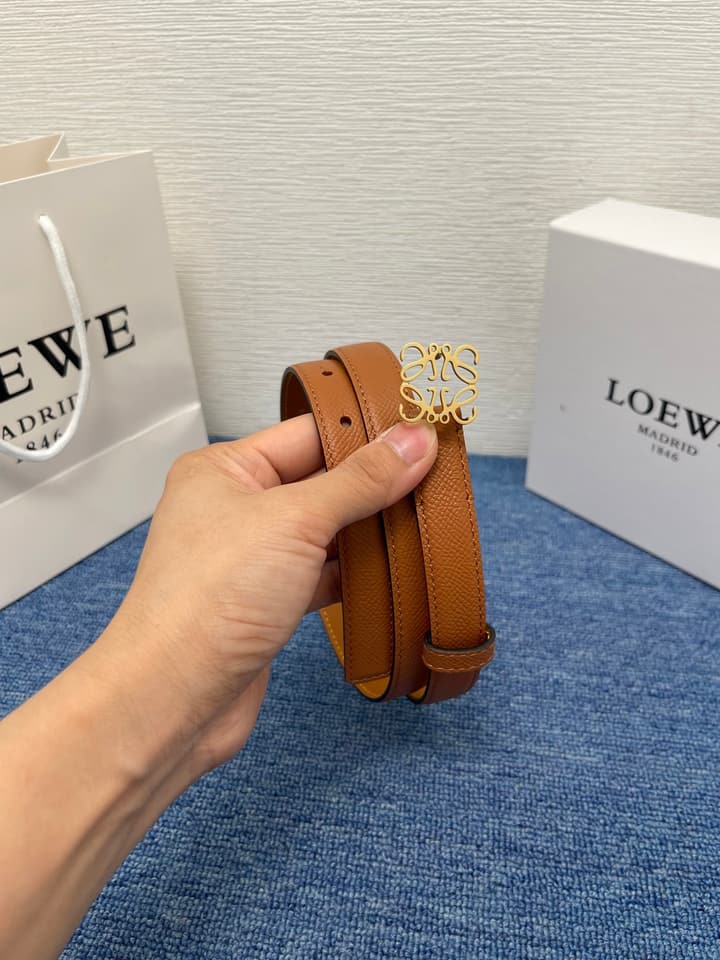 Loewe Calfskin Leather Belt in Black With Gold Buckle