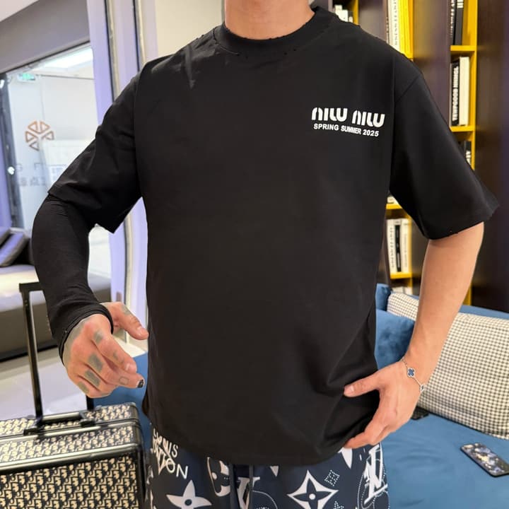 Miu Miu Technical Fabric Short-Sleeve T-Shirt – Summer 2026 Collection in Black