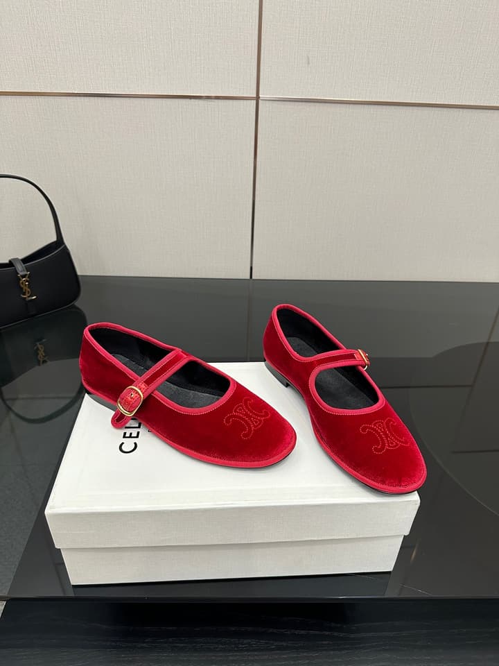 Celine Velvet Mary Jane Flats – 25 Collection in Black Velvet