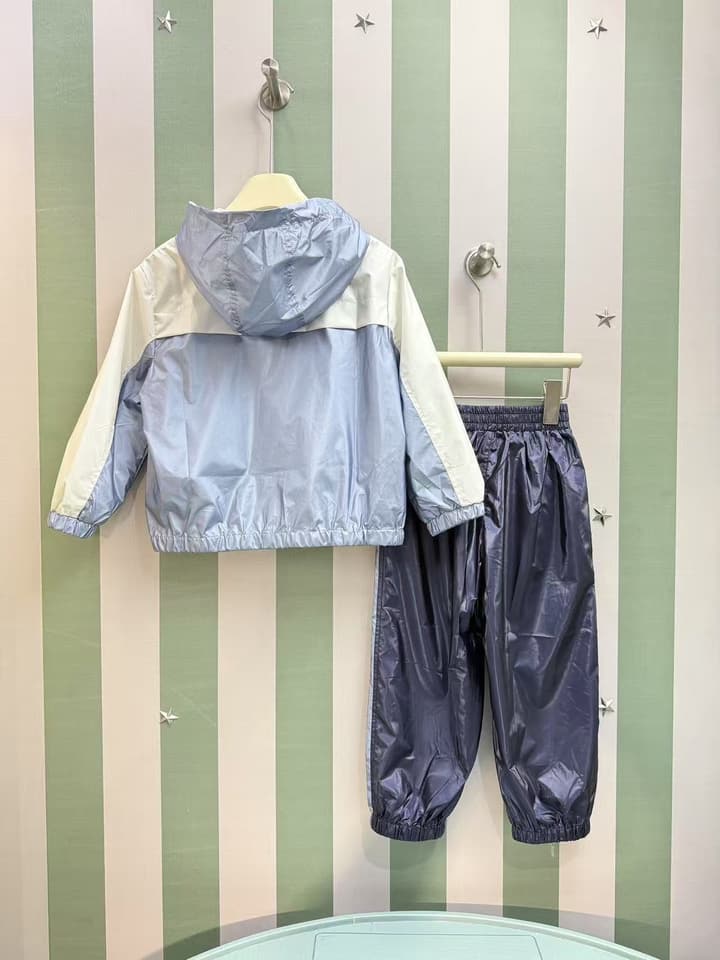 Moncler Kids Windbreaker Suit Set – 2025SS in Dark Blue Color Block Set