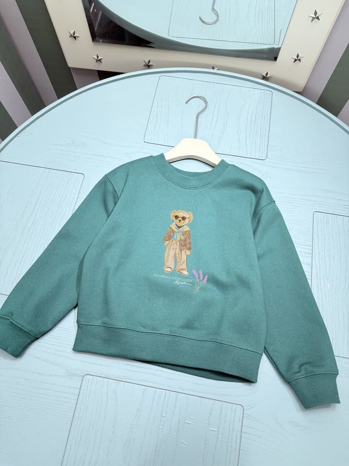 Ralph Lauren Kids Crewneck Sweatshirt – 2025FW in Muted Teal Bear Graphic