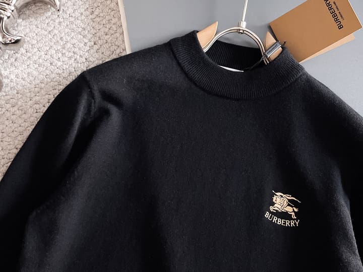 Burberry Half-Zip Wool Blend Sweater in Black Logo