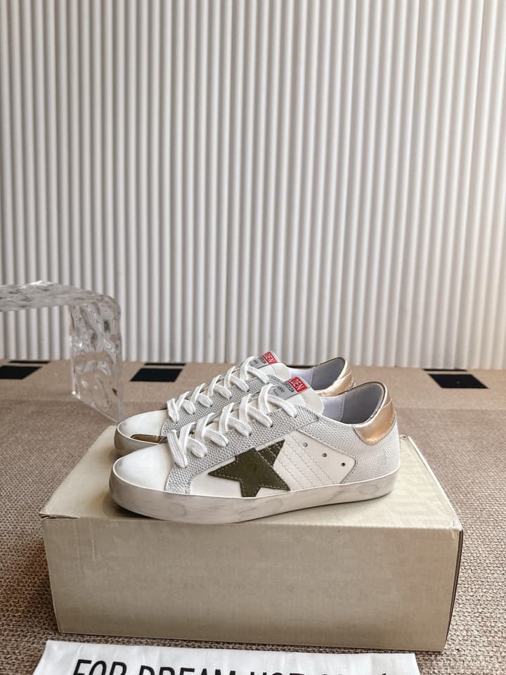 Golden Goose Distressed Leather Sneakers in Dark Green
