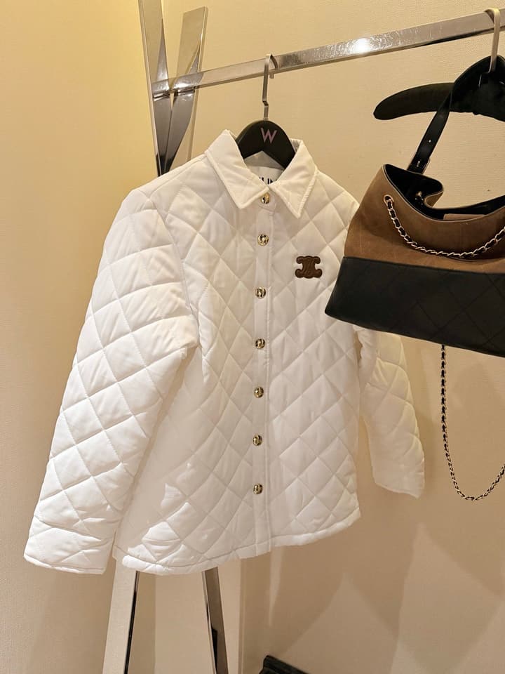 Celine Triomphe Custom Metal Button Puffer Jacket in Black Quilted Jacket