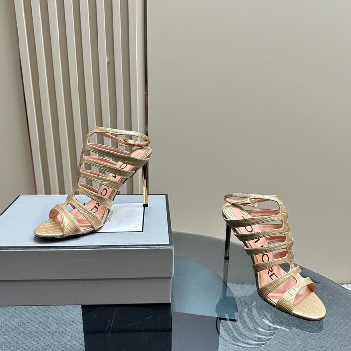 Tom Ford Metallic Slingback Mesh Heels – 2024 Runway Collection in Beige