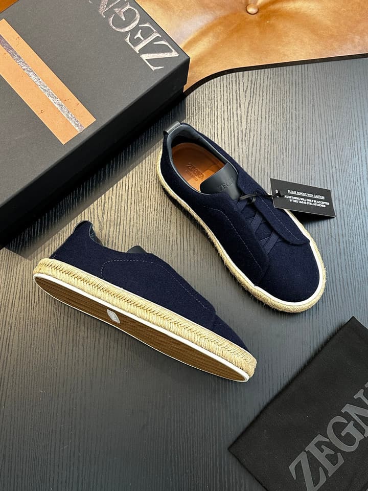 Zegna Triple Stitch Low-Top Sneakers in Dark Charcoal