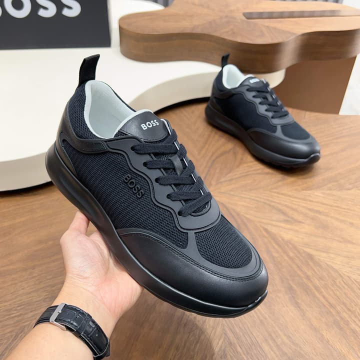 Boss Men's Knit and Leather Sneakers