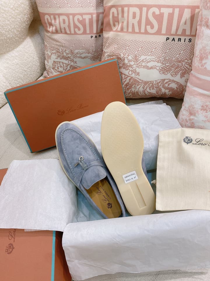 Loro Piana Glossy Cashmere Loafers in Blush Pink Suede