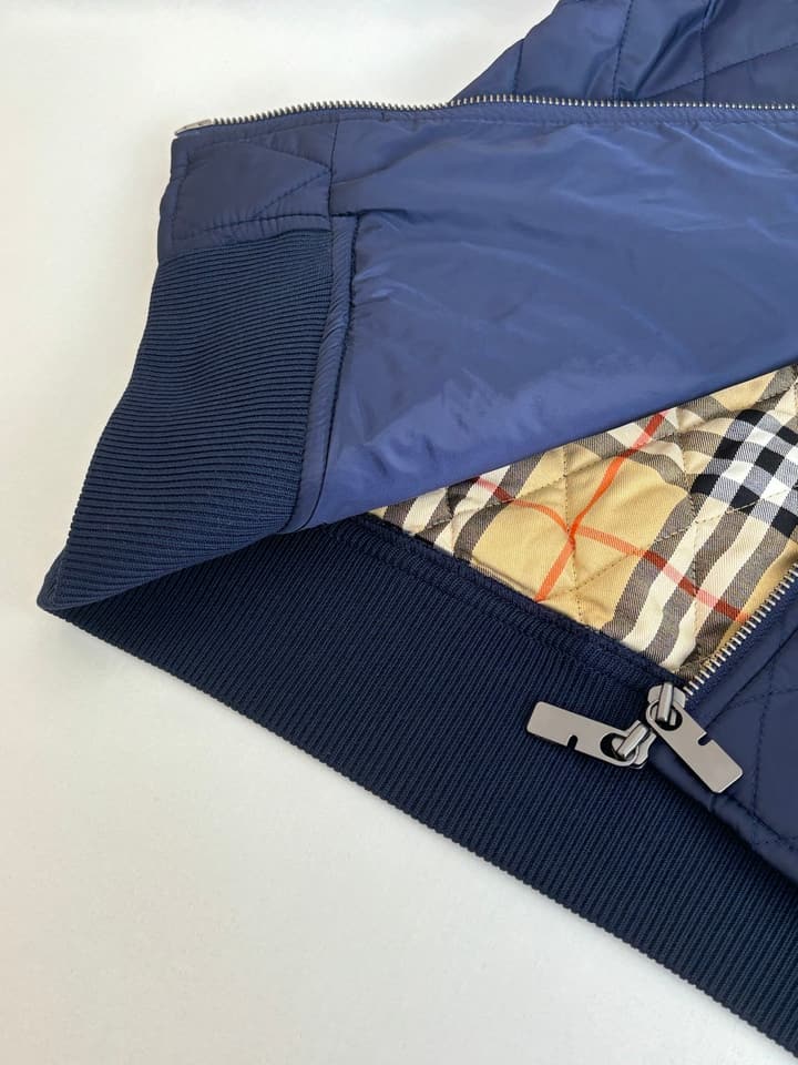 Burberry Diamond Quilted Stand Collar Nylon Jacket in Black