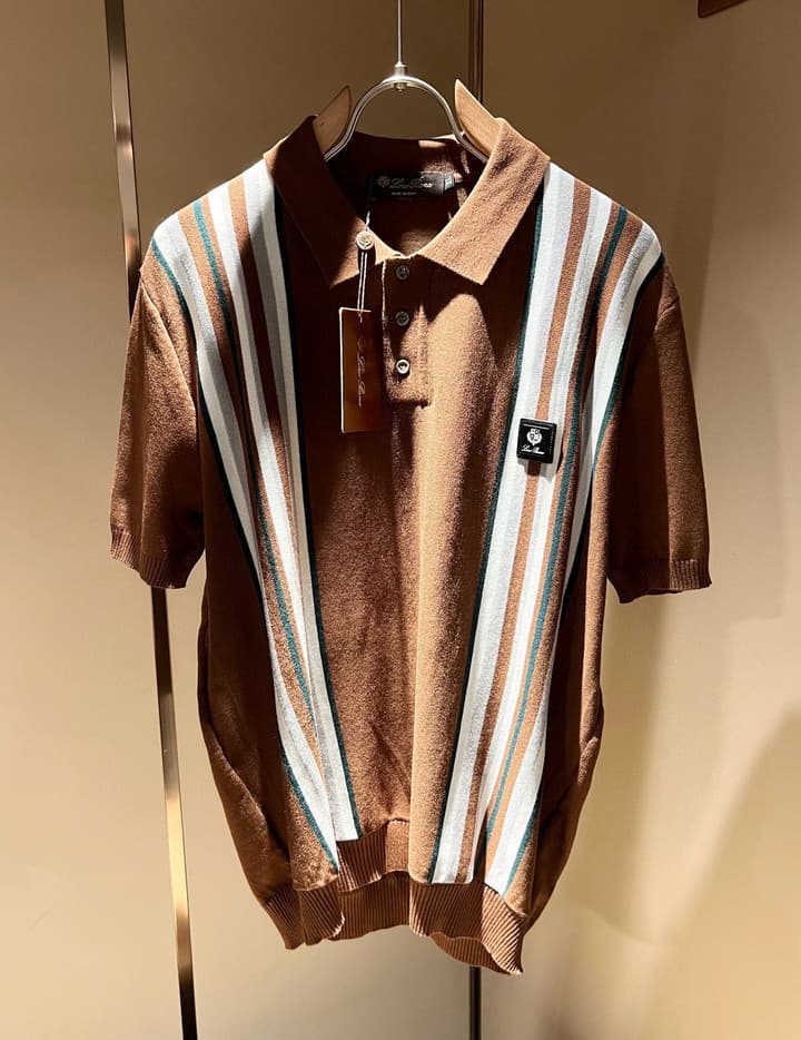 Loro Piana Men's Knit Polo Shirt – Spring/Summer 2025 in Brown Striped Knit Polo