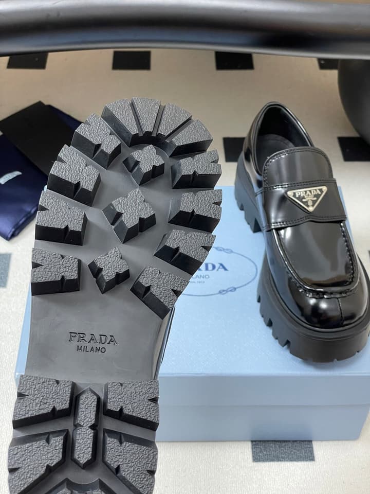 Prada Thick-Soled Platform Loafers – 25FW in Deep Gloss Black