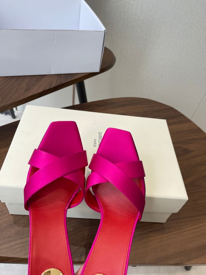 Saint Laurent Opyum Satin Heeled Mules – Early Spring Collection – 26S in Champagne Gold