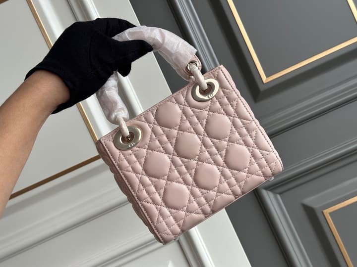 Dior Lady Dior Three-Grid Lambskin Shoulder Bag in Black Lambskin