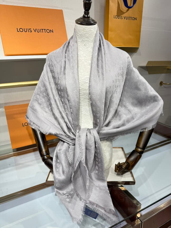 Louis Vuitton Classic Monogram Silk Wool Shawl in Beige