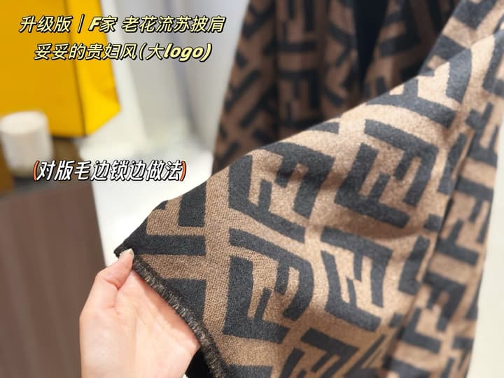 Fendi Monogram Cashmere Shawl in Black And Brown Ff Logo Wrap