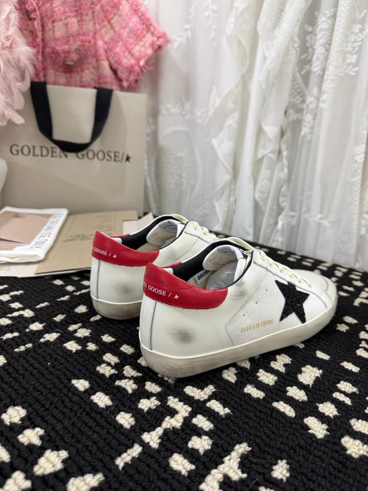 Golden Goose Super Star Rhinestone Leather Sneakers in Grey Suede Black Leather White Star