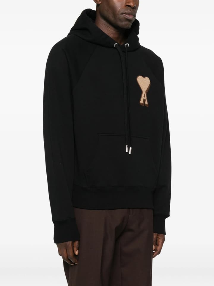Ami Paris Towel Embroidered Heart Boxy Hoodie – 25FW in Classic Black