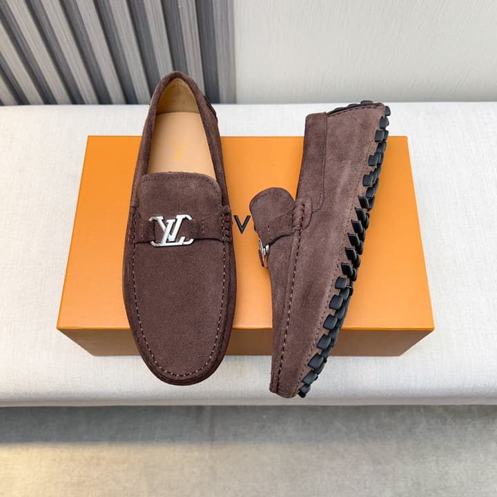 Louis Vuitton Pebbled Leather Driving Shoes in Black Smooth Leather